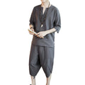 Liu Ming Cheap Wholesale Products Summer Men Summer Chinese Style Linen Cotton Loose Short Sleeve Pants Set