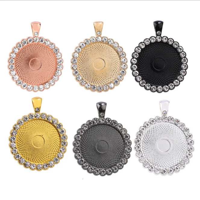 Glass Dome Setting Low Moq Mix Colors Fashion 25mm Diy Blank Rhinestone Bezel Circle Pendant Tray
