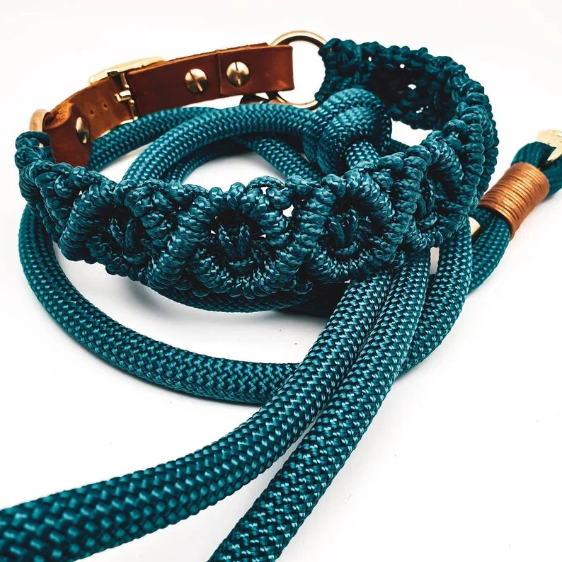 New Arrival Outdoor Heavy Duty  Custom Macrame Walking Dog Running Paracord Rope Collar & Leash Set Belt