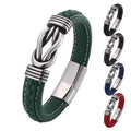 MECYLIFE Mens Leather Bracelet With Magnetic Clasp Jewelry Stainless Steel Punk High Quality Bracelet Man Real Leather