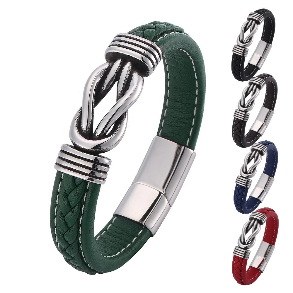 MECYLIFE Mens Leather Bracelet With Magnetic Clasp Jewelry Stainless Steel Punk High Quality Bracelet Man Real Leather