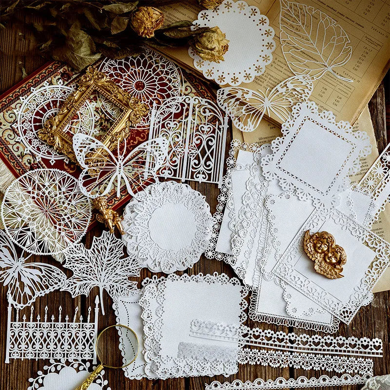 10 Pieces Hollow Style Decorative Lace Mixed White Paper Die Cuts Scrapbook SuppliesDIY Photo Frame Album Handmade Card Making