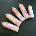 Wholesale natural aura rose quartz crystal tower wand electroplate rose quartz point for decoration