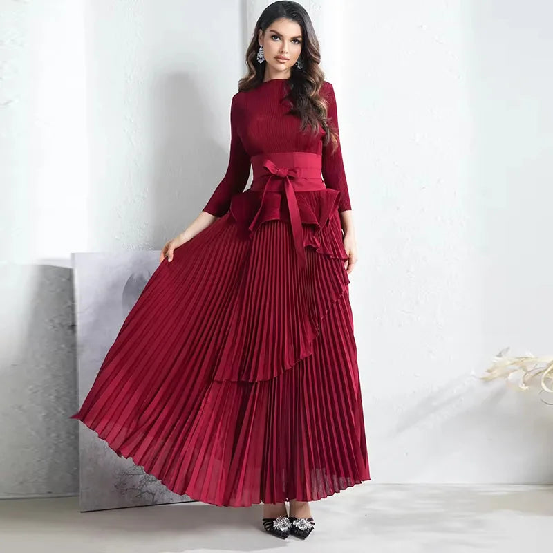 Irregular Large Skirt Lace up Pleated Waist Waist Blouse Two-piece Women's Wear