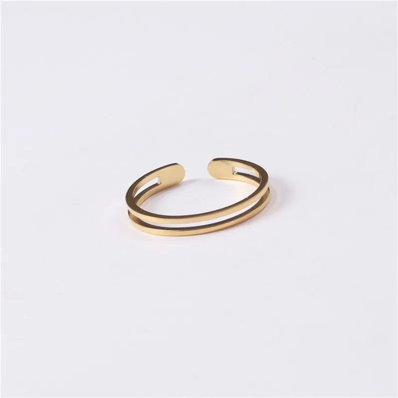 Fenny 14K Gold Plated Wholesale Minimalist Fashion Double Layer Opening Stainless Steel Finger Ring Trendy for Women