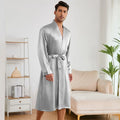 Men's Summer Breathable Satin Pajama Shorts Set Solid Color Thin Bathrobe Shorts Soft Home Wear