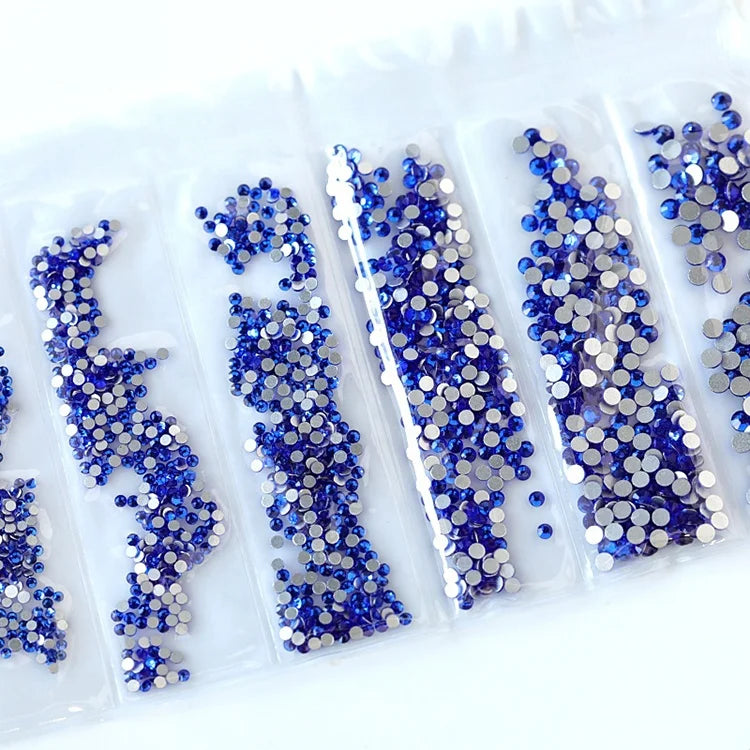 Sapphire 6 Blanks Colors Coating Mixed Sizes Non Hot Fix Flat Back Glass  Non Hotfix Strass for Nail Art