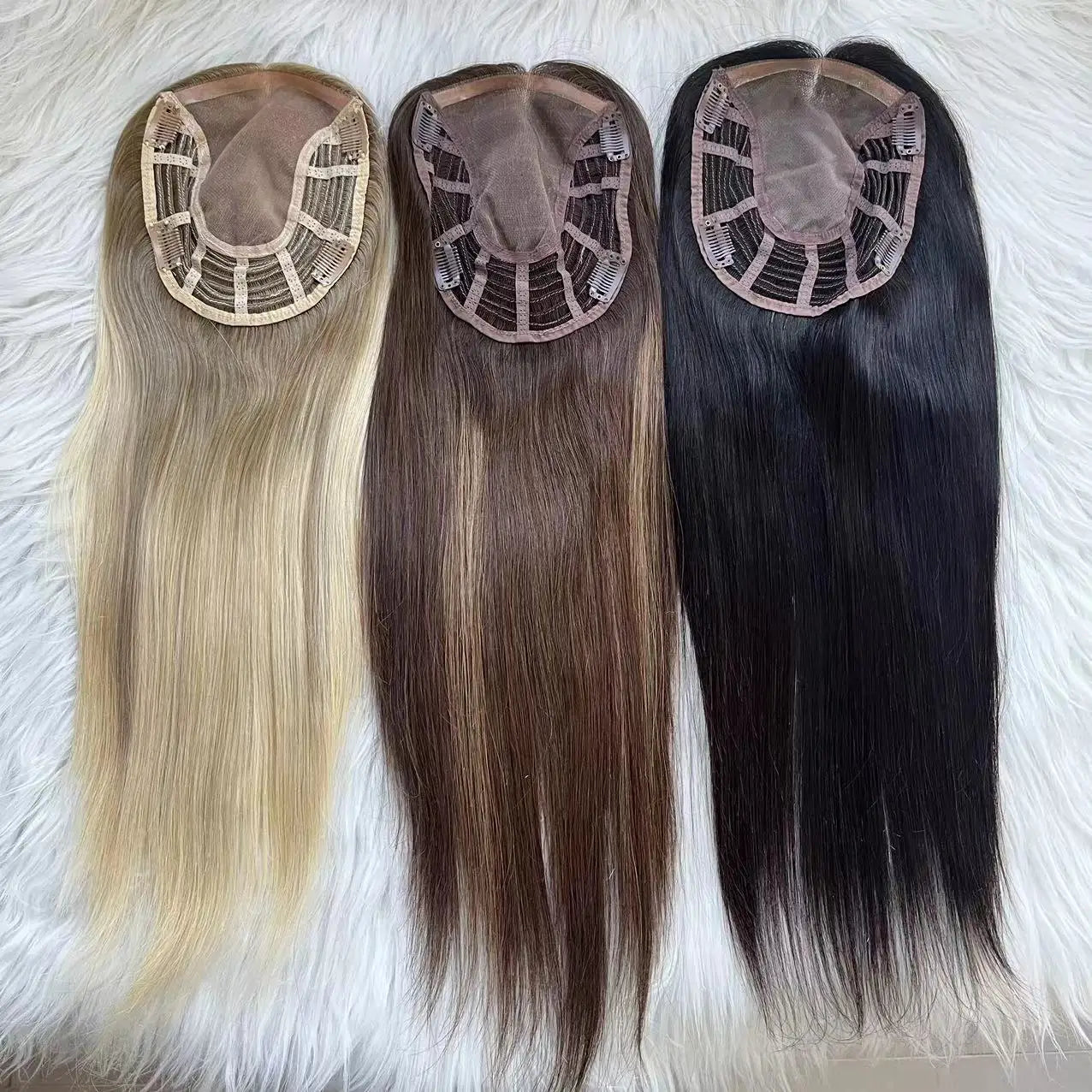 Emeda Hot Sale MONO with Open Weft Topper Full Cuticles Brazilian Human Hair  for Women