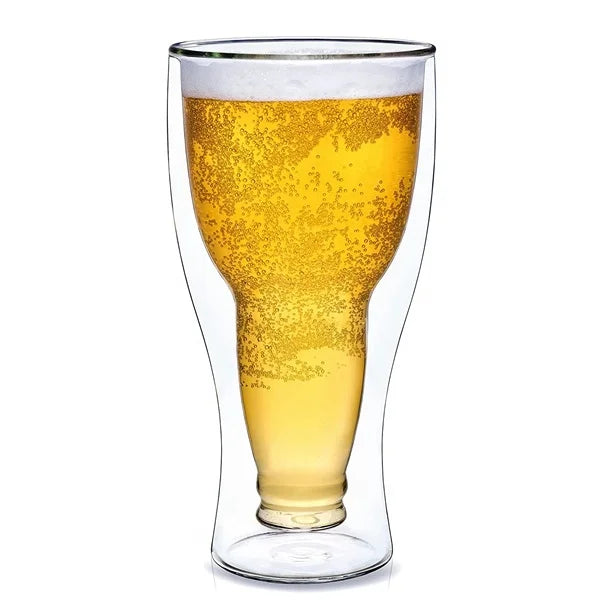 350ml Insulating Double Wall Upside Down Beer Glass Bottle Cup 450ml Double Wall Glass Bottle for Beer