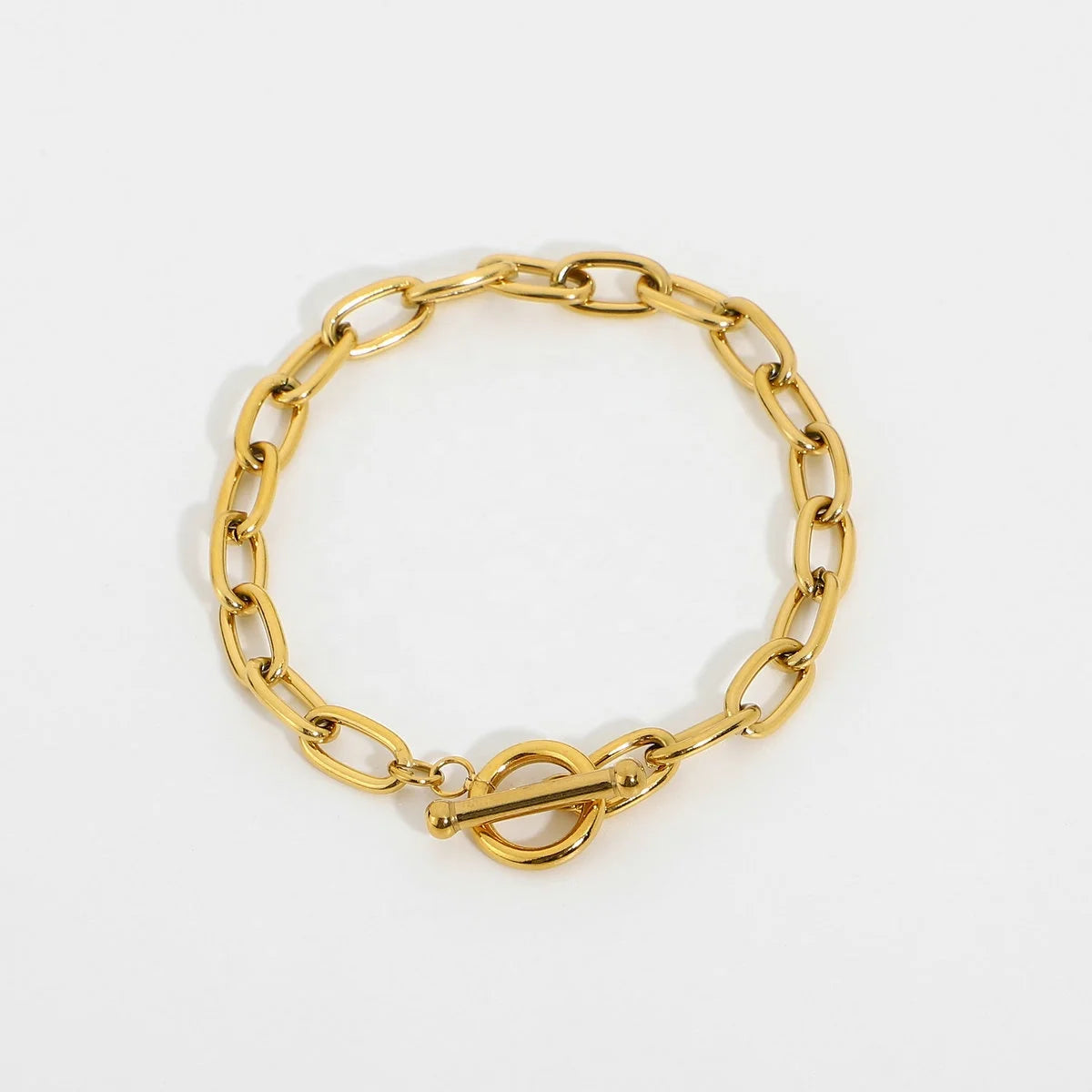 Gold Plated Simple Classic Gold Link Chain Paperclip Ot Toggle Stainless Steel Oval Bracelet MegaBDM