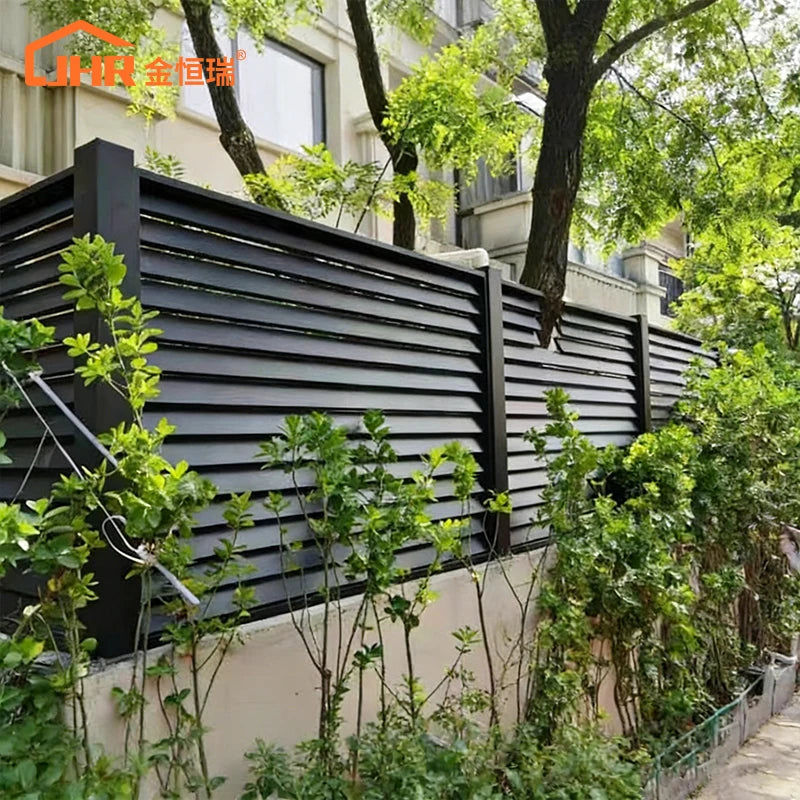 JHR Modern DIY Aluminum Alloy Fencing Panels Slats Black Brown 6Ft Customizable Eco-friendly Weather Resistant 3D Modeling