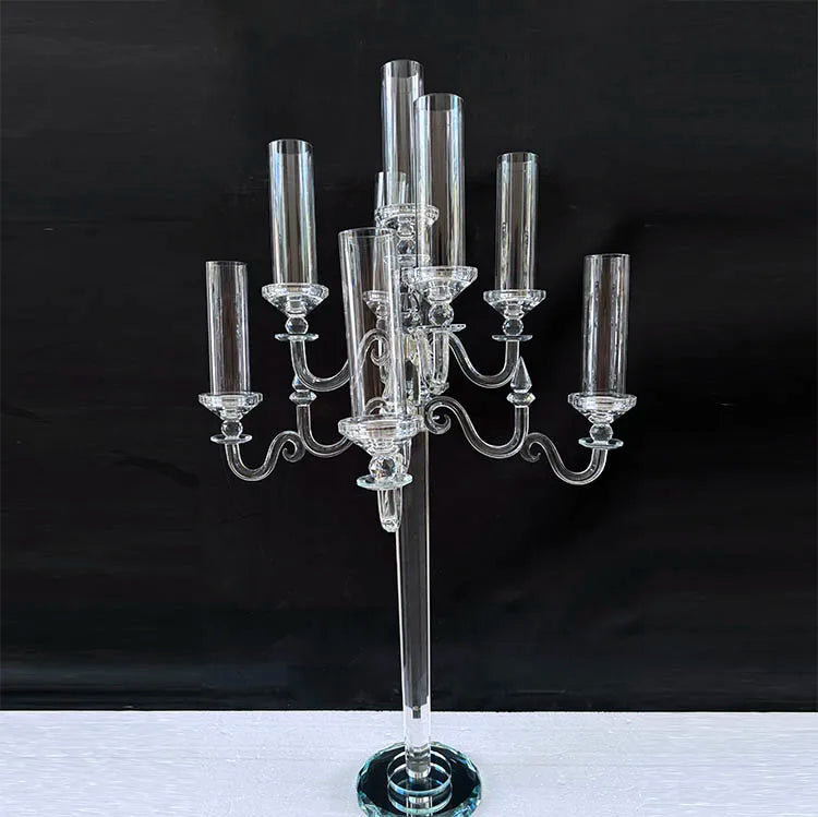 117cm Height 9 Arms clear Crystal Glass Hurricane Wedding Candelabra with Tube MH-Z0335