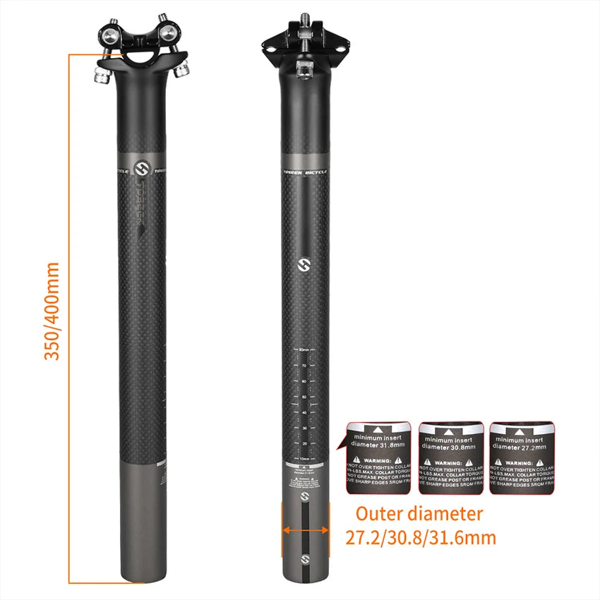 TOSEEK Carbon Fiber MTB Bike Seatpost Tube LightWeight Carbon Seat Post 27.2/30.8/31.6mm Road Bicycle Seatpost Bicycle Seat Post