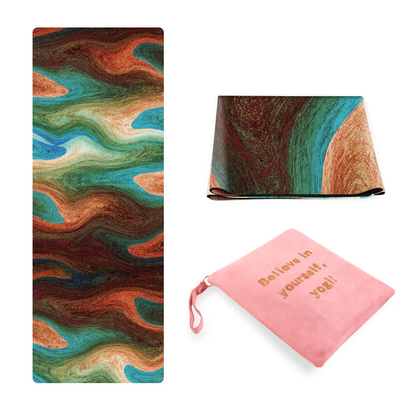 Eco Friendly Digital Printed Microfiber Suede Rubber Foldable Yoga Mat with Custom Design