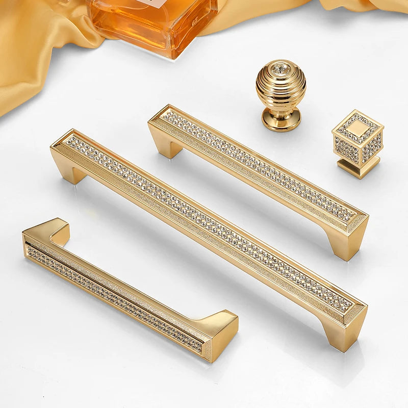 Bright Gold Zinc Alloy Cabinet Wardrobe Door Handle Kitchen Cabinet Pull Handle Diamond Cabinet Knobs