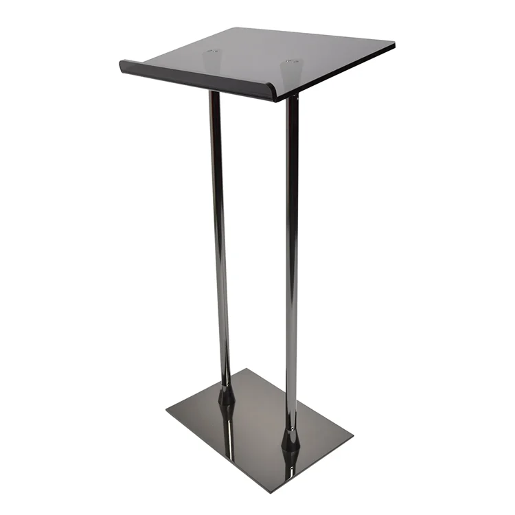 Modern Black Top Surface Acrylic Church Pulpit Podium Lectern with Two Metal Pole Stand BOSN Display Model BDP-003-02