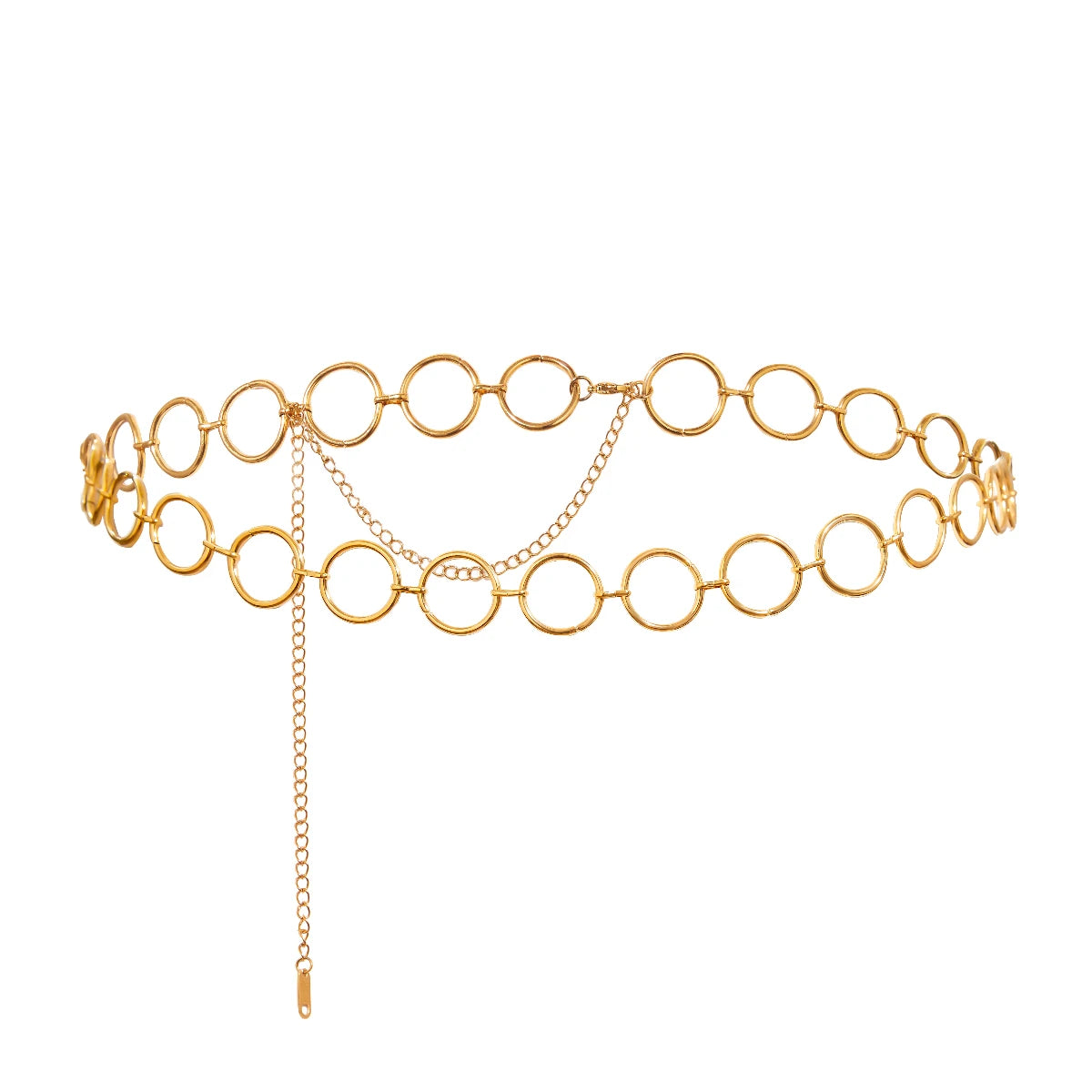 J&D 18K Gold Plated Stainless Steel Hollow Circle Waist Chain Boho Chic Minimalist Layered Chain Tropical Beach Accessories
