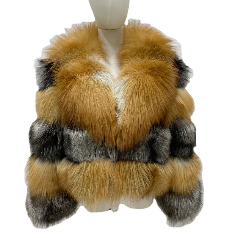 High Quality Eco-Friendly Breathable Cotton Polyester Casual Silver Fox Red Fox Crossover Women Winter Real Fox Fur Shearing