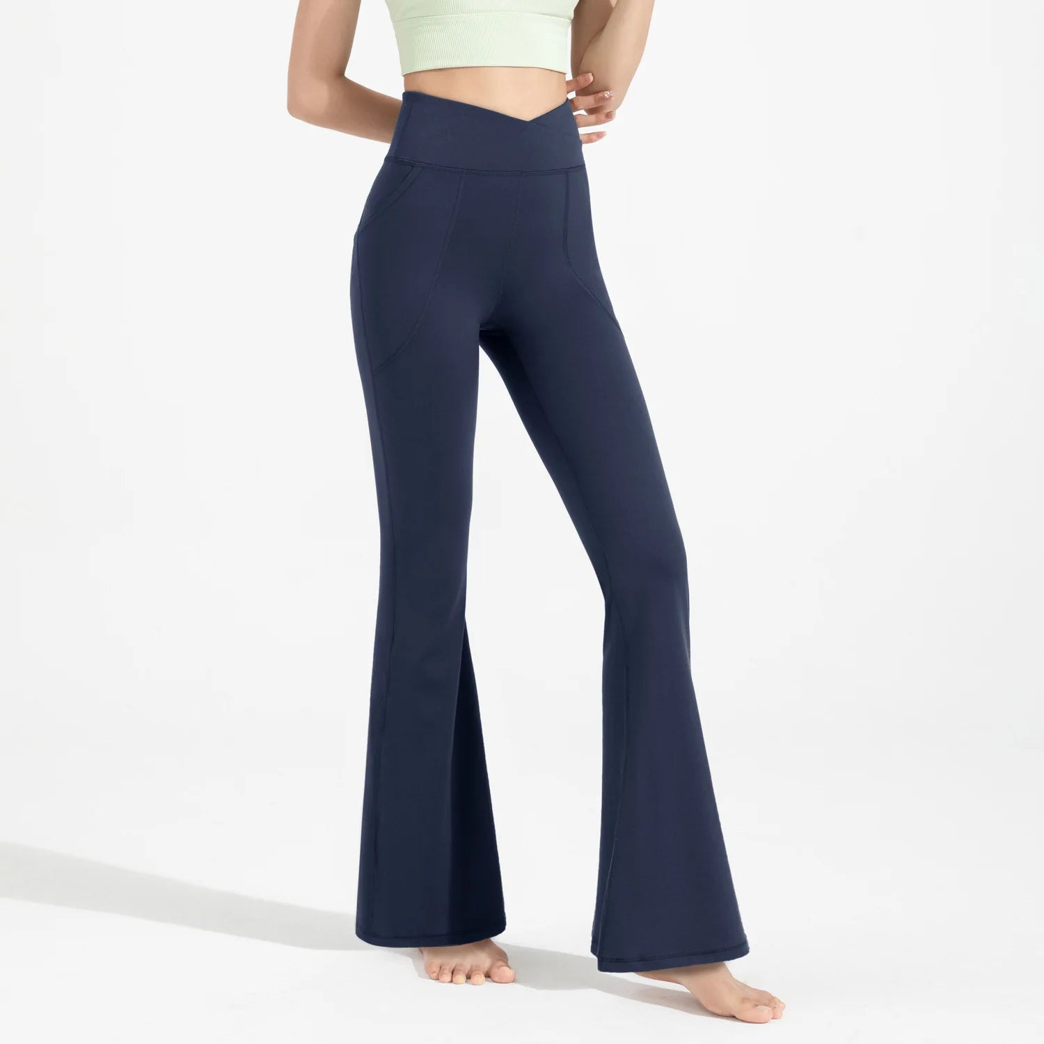 Women's High Waisted Bootcut Wide Leg Yoga Pants Pockets Elastic Waist Solid Four-Way Stretch Breathable Spandex/Nylon Quick Dry