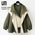 Liu Ming Spring Autumn New Product Korean Fashion Women Windbreak Loose Jacket Hooded Mid Length Trench Coat