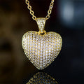 Huitan 2025 Sweet Luxury Gold Heart Lovely Pendant Necklace Girls Lady Diamonds Full Filled Necklaces Women