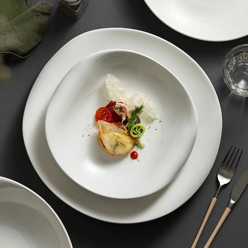NEW Deep Ceramic Show Plate Cold Dishes Dinner Dessert Steak Soup Salad Pasta Puree Serving Tray Party Restaurant Dinnerware Set
