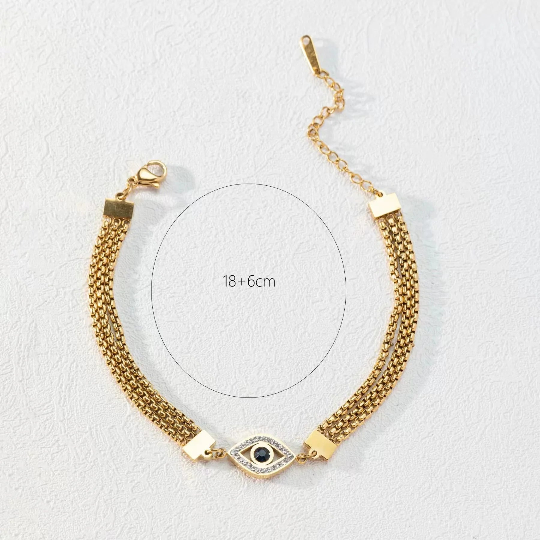 New Jewelry Vintage 18k Gold Color Link Three Charm Bracelet With Eye Pendant Stainless Steel Factory Wholesale