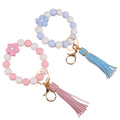 Bracelet Elastic Silicone Bead Keychain Wristlet Leather Tassel Bangle Keyring Valentine's Day Silicone Wristlet Keychain Flower