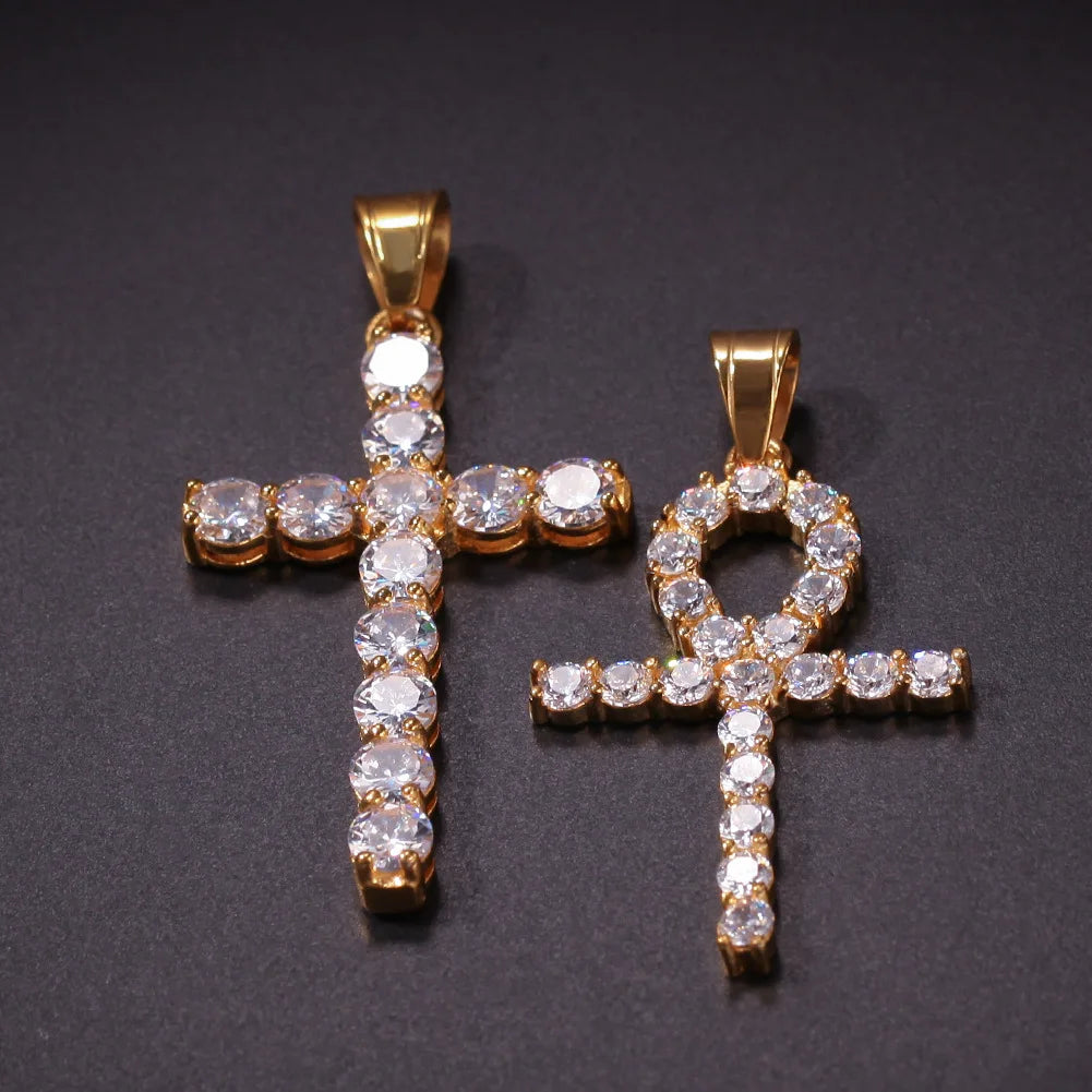 Hip Hop Ankh Cross and Cross Sets Pendant Necklace for Women Men