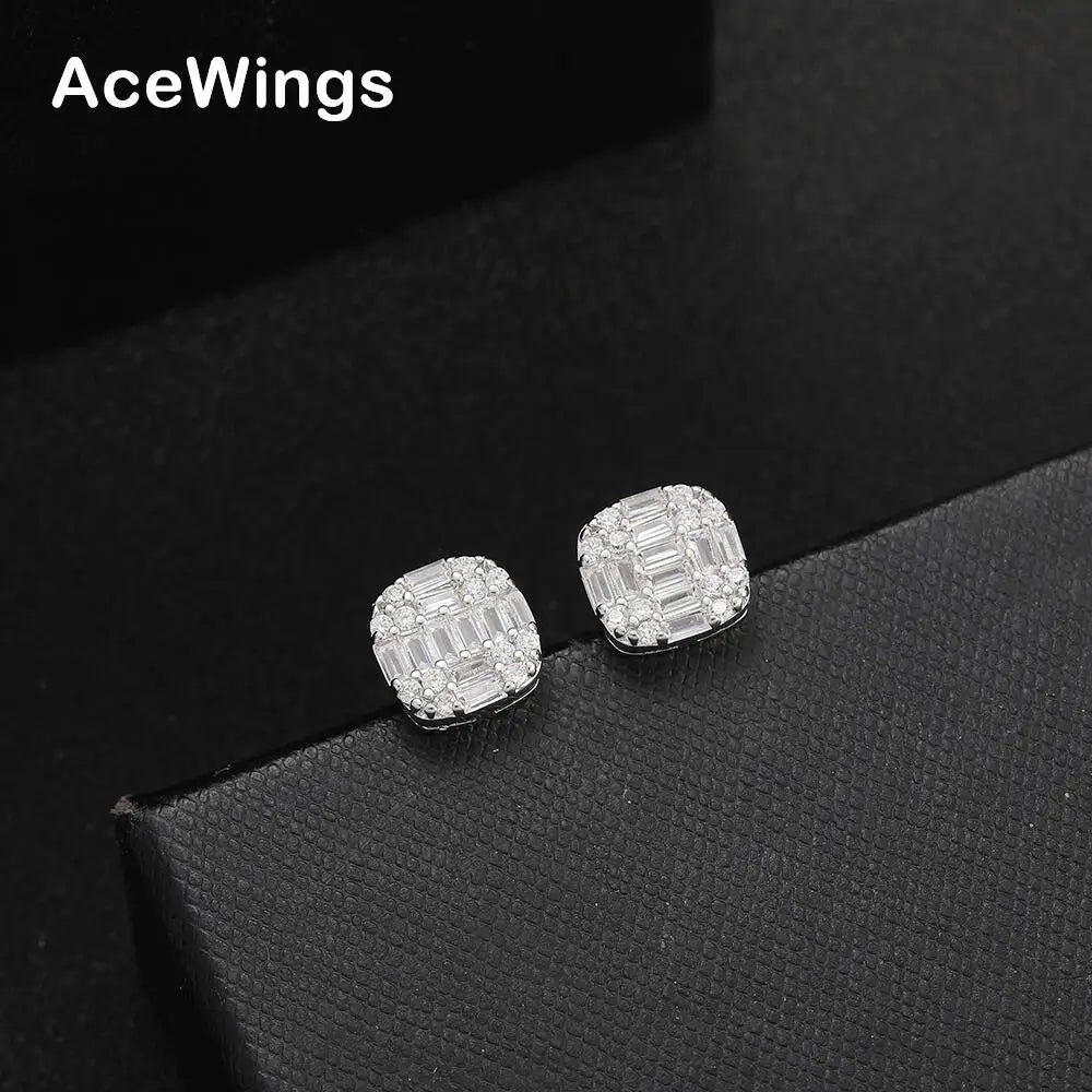 E057  Bling Bling Earrings for Men and Women Hip Hop Jewelry Brass Cubic Zircon Earring