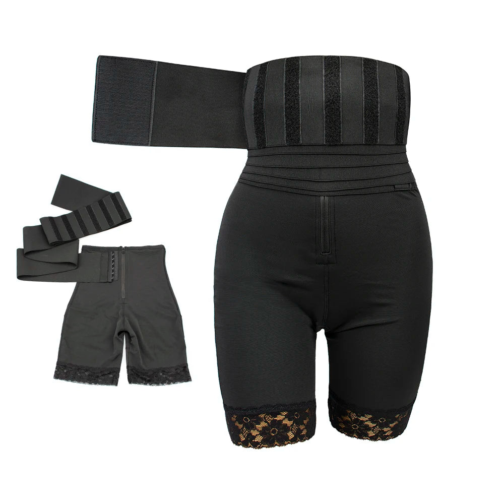 New 2-in-1 Seamless Flat Tummy Control Shapers Slim Body Girdle Belt Shapewear Corsets Embroidered Butt Lifter Waist 2 Pieces