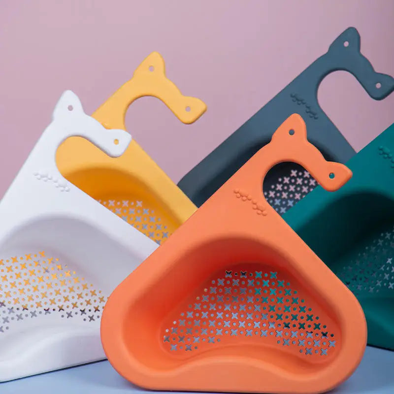 Multifunctional Household Triangle Sink Filter Washing Fruit Vegetable Sink Strainer Basket Plastic Cat Ear Drain Basket
