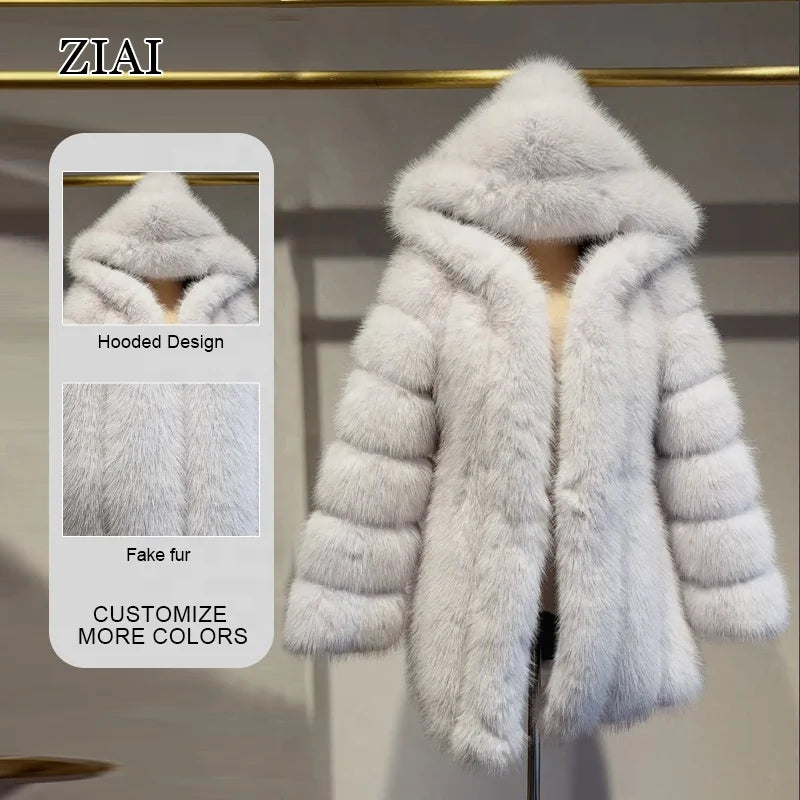 Wholesale Fashion Ladies Fake Fur Coat Winter Women Custom Faux Fur Jacket Warm Faux Fur Coat for Women
