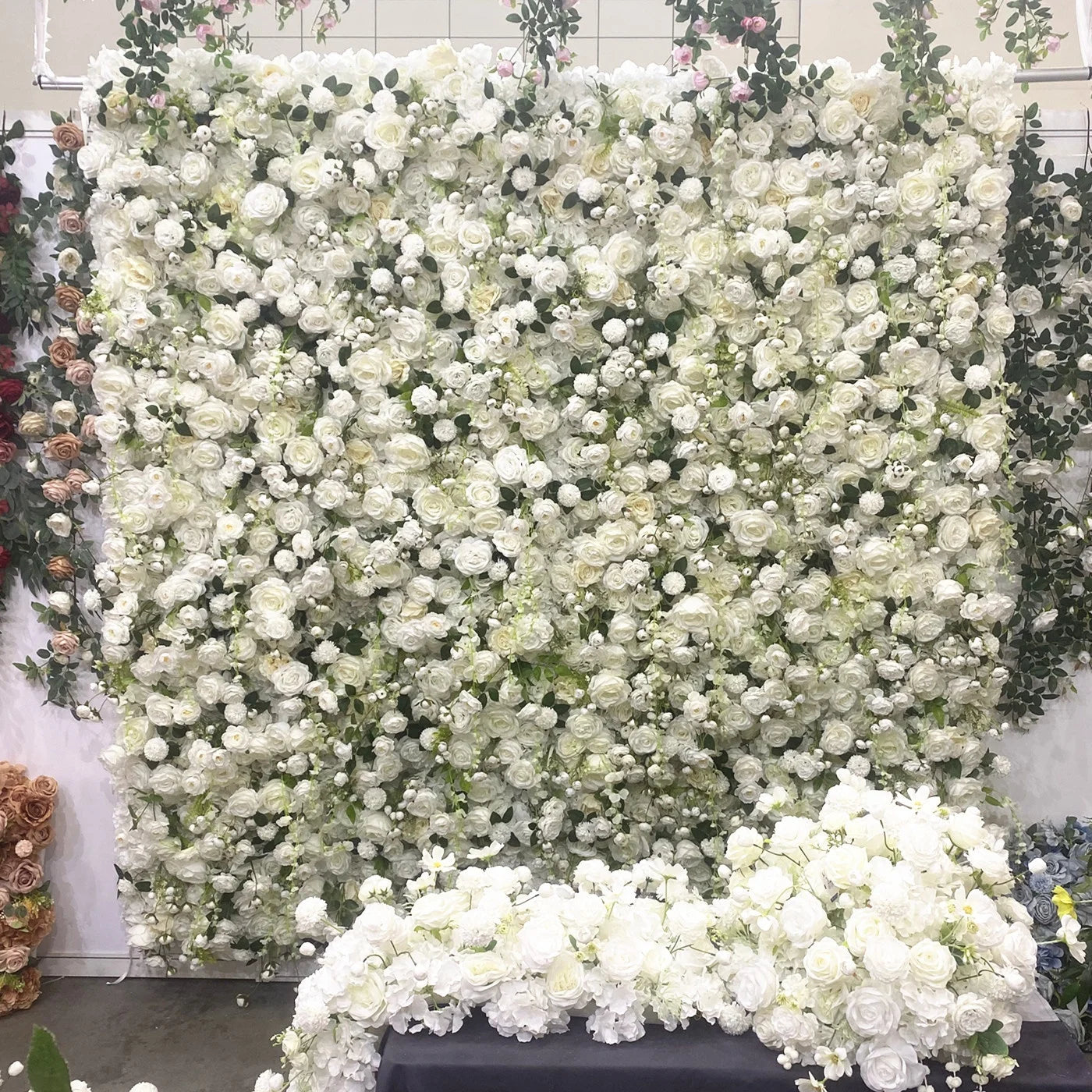 Factory Custom Flower Wall Cloth Material White Wedding Backdrop Wall 3D Flower Wall for Event