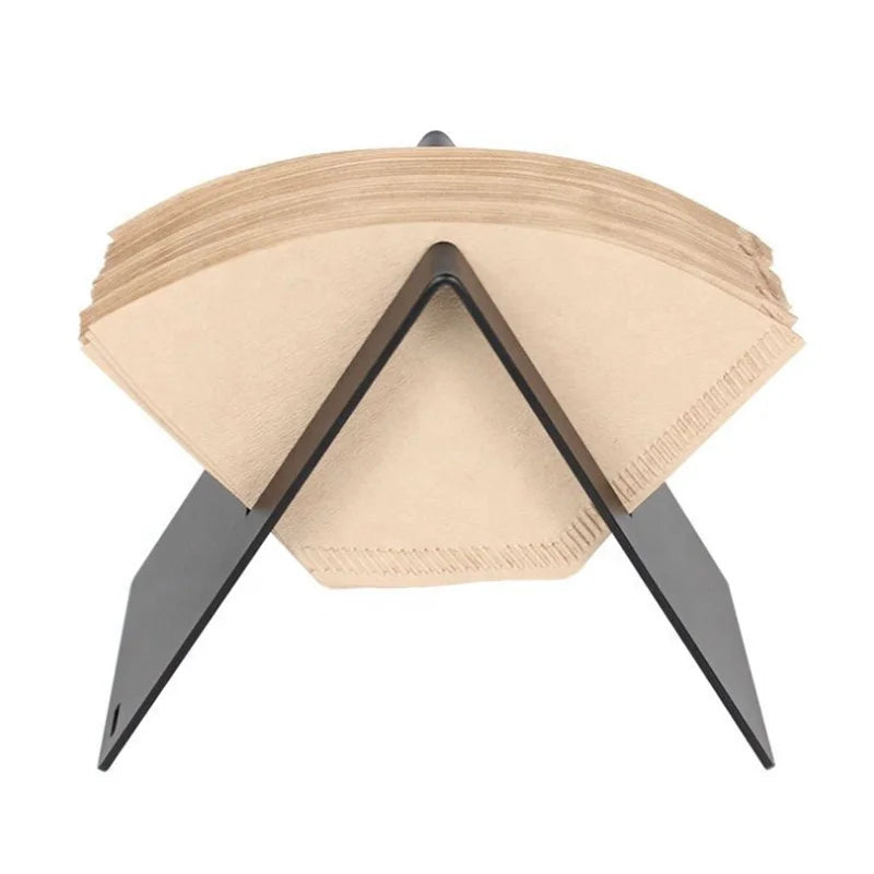 Stainless Steel Hand Drip V-shaped Storage Coffee Filter Paper Holder for Home Kitchen Bar Cafe