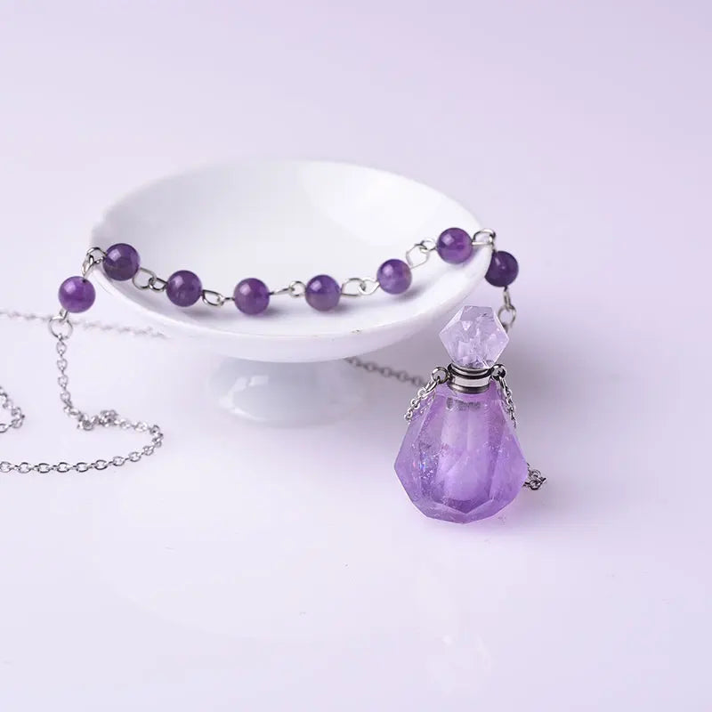 Wholesale Various Natural Amethyst Crystal Perfume & Essential Oil Bottles Feng Shui Style Fashion Necklaces Pendant