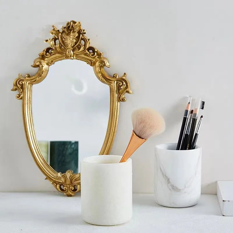 Cheap Natural Marble Stone Beauty Makeup Cosmetic Storage Case Organizer Brush Cylinder Cup Holders for Women and Girls with Lid