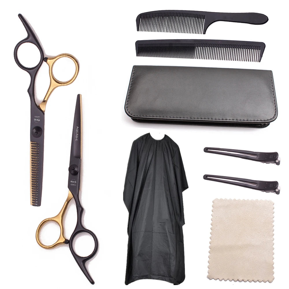 AQIABI 6'' Barber Cape Comb A1001 Hair Cutting Scissors Set Thinning Shears with Sharp Blade Tip for Hair Styling