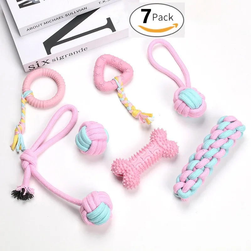 7-Pack Pet Molar Interactive Pet Toy Bite-Resistant Cotton Rope with TPR Dog Teeth Grinding Toy for Daily Play for Cats