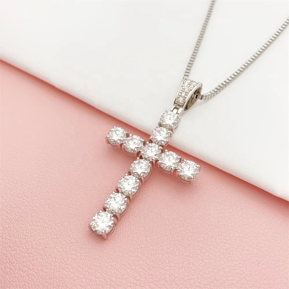 Bling Moissanite 925 Sliver Gold Pendant Men Fine Jewelry Silver Cross Pendent Necklace