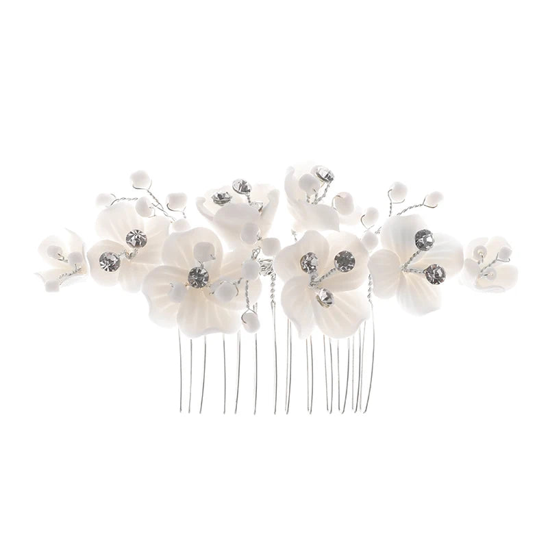 Wholesale Bride Hair Combs Handmade Ceramic Flower Crystal Bridal Hair Accessories Wedding Prom Delicate Hair Combs