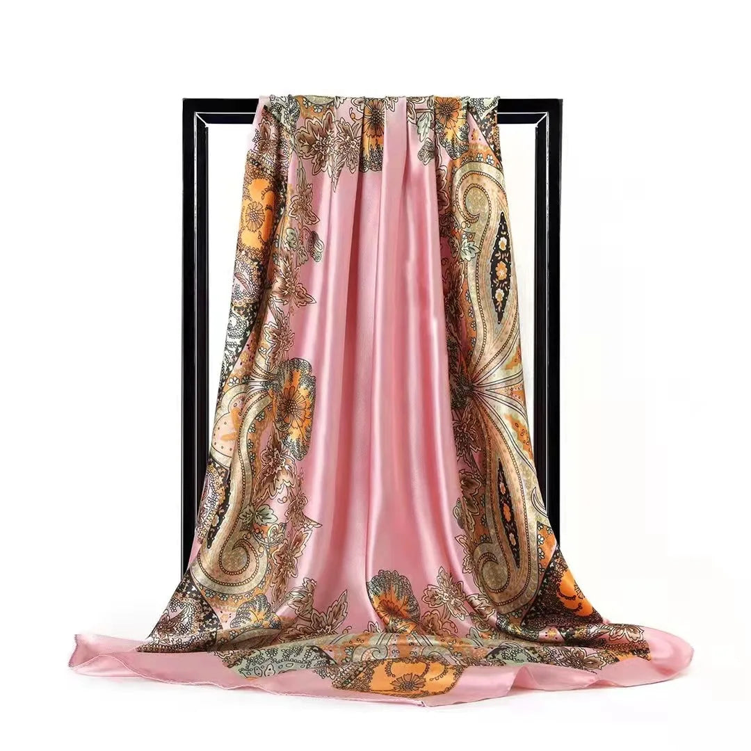 New FrowerElegant Ladies and Plants 90cm Large square Towel Silk Women Scarf Scarf With logo