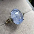 Chakra Crystal Healing Stone Natural  Dumortierite 925  Sterling Silver Ring for Relieving Emotions and Improving Sleep Quality