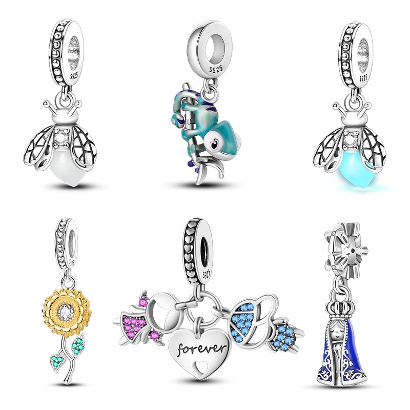 925 Sterling Silver Hotsale Firefly Sunflower  Pendants Beads Charms Zircon Jewelry with for Party Women Gift