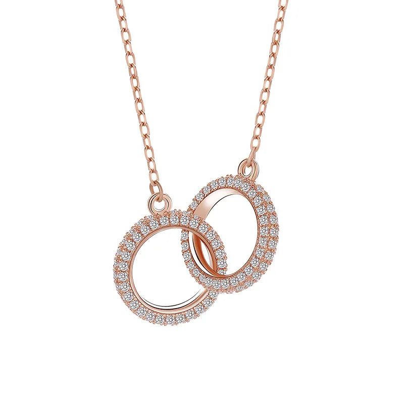 Daidan Necklace Rose Gold Gold Plated 925 Silver Interlocking Circle Zirconia Jewelry Ring Charm Double Circle Necklace