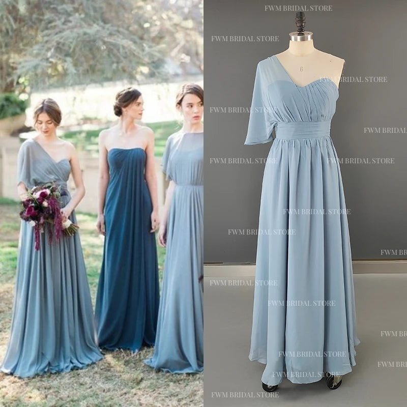 953# Real Photos Custom Size Blue Various Styles Optional Soft Chiffon Bridesmaid Dress Simple Evening Dresses