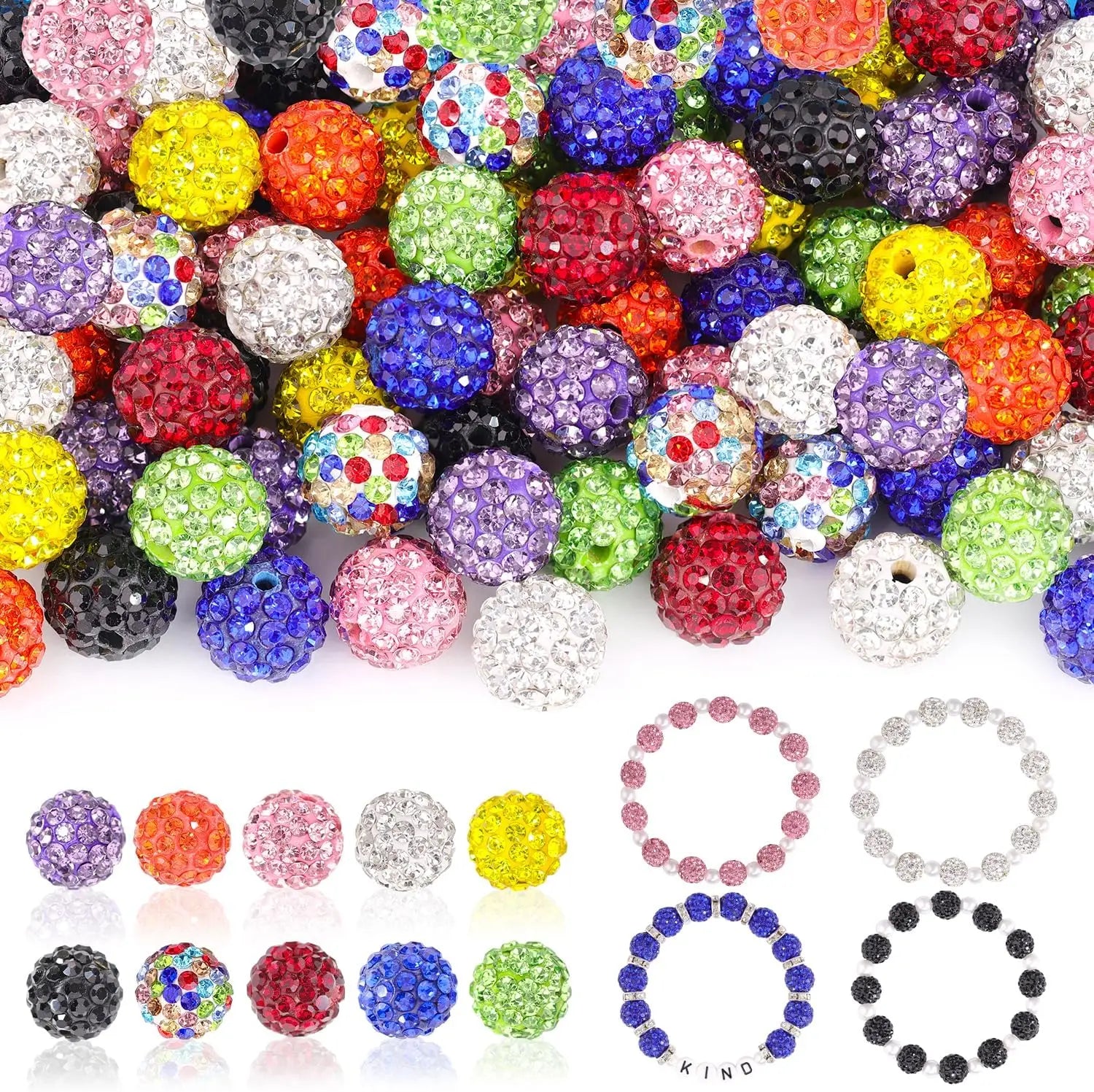 Clay Colorful Full Diamond Ball 10mm Cheap Wholesale Rhinestone Beads Disco Ball Jewelry Necklace