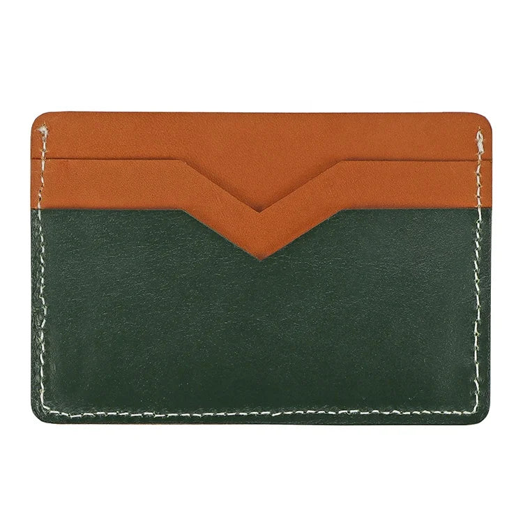 Good Price Custom Logo V Shaped Vegetable Tanned Leather ID Card Holder for Business Men