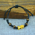 Unisex Feng Shui Obsidian Stone Beads Bracelet Rope Wristband Gold Wealth Health Rich Good Luck Bracelet for Women Men