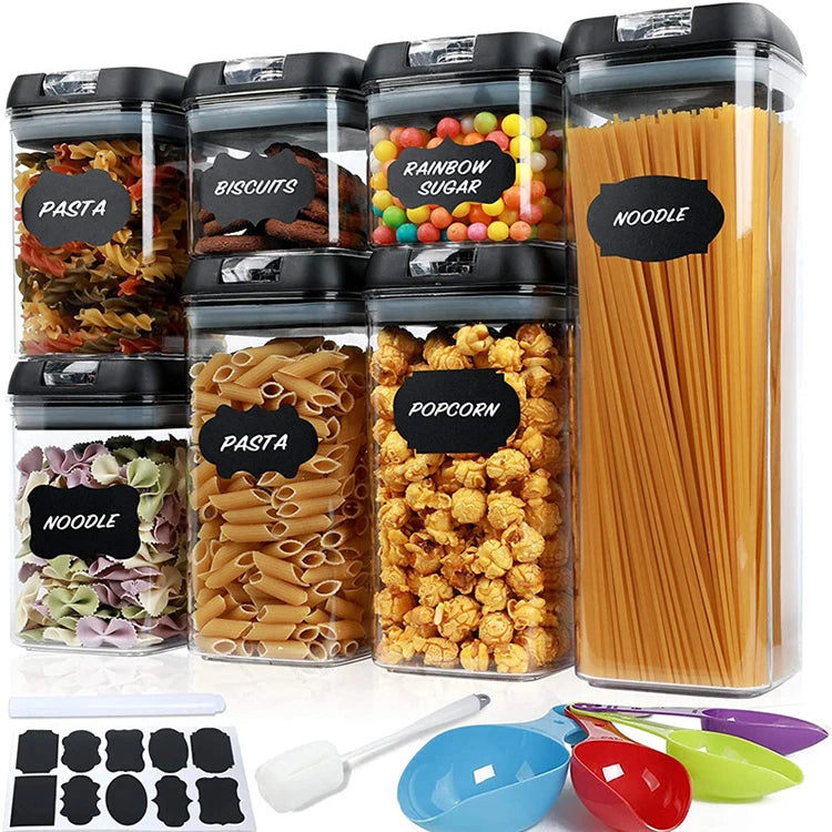 7 Pack BPA Free Airtight Dry Cereal Food Storage Containers Set for Sugar Flour Baking with Measuring Spoon Set and Sticker